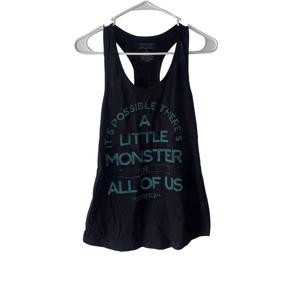 Women's Supernatural Black Teal Graphic Racerback Tank Top Size Medium